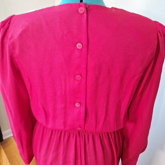 Vintage 80s/90s Red Lace Collar Midi Goth Coquette Dress Women Size 14 - Picture 5 of 11